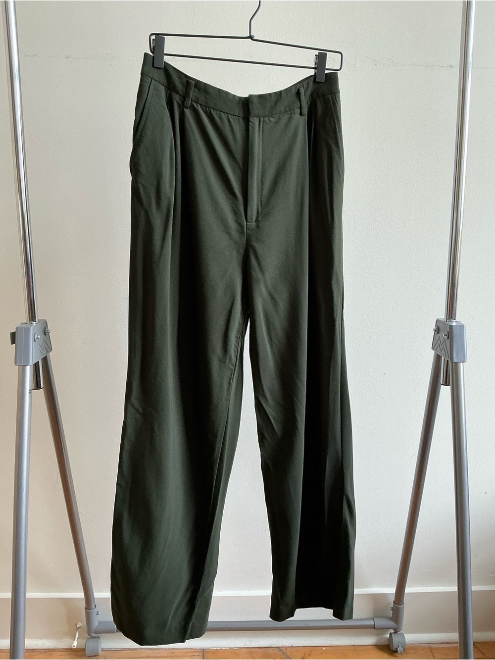 Men's Dark Olive Wide-Leg Dress Trousers